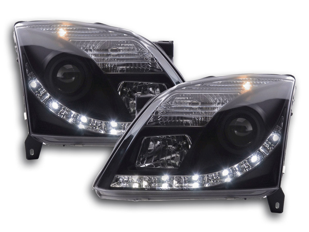 Scheinwerfer Set Daylight LED TFL-Optik Opel Vectra C 02-05 schwarz Scheinwerfer Set Daylight LED TFL-Optik Opel Vectra C 02-05 schwarz